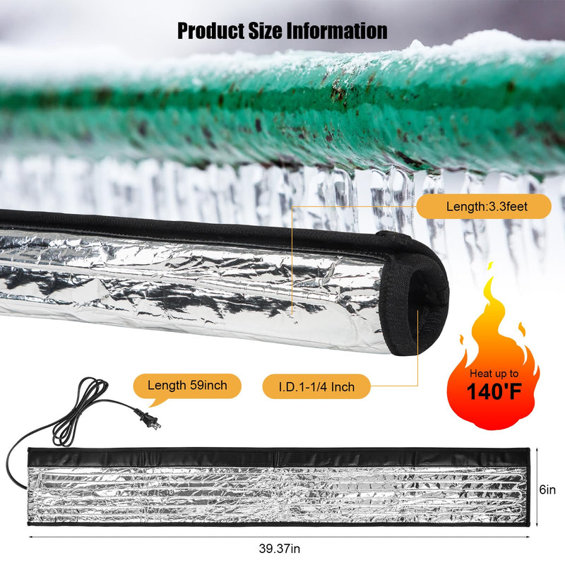 2 Pcs Heat Tape for Water Pipes, 38.5" x 6" Heat Blanket for Straight Water Pipe, 9.75’’ x 5.5’’ Heated Wrap for Turning/Curved Water Pipe, Heating Tape Pad 110V Max Temp 140°F Prevent Water Freezing
