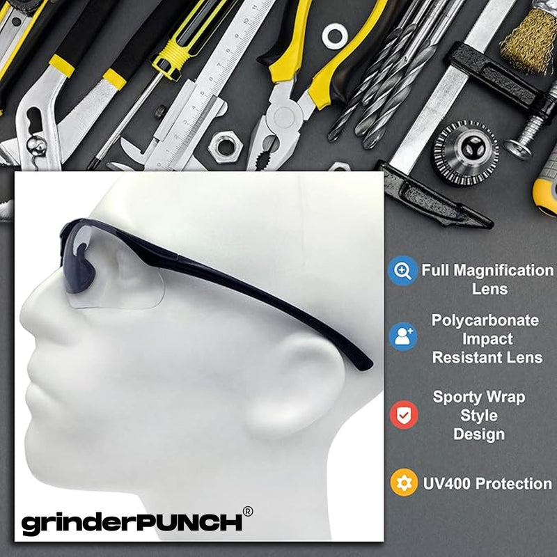 grinderPUNCH Full Lens Magnification Safety Glasses Readers ANSI Z87 Impact Resistant Diopter Magnifying Reading Glasses +2.00 Diopter