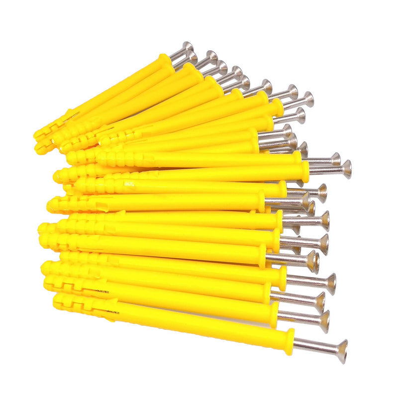 Yodaoke 50pcs 304 Stainless Steel M4 x 80mm Phillips Flat Head Self Tapping Screws and 6 x 80mm Plastic Drywall Ribbed Anchors