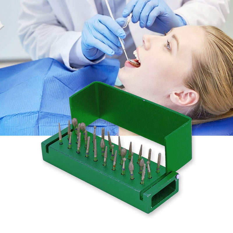 Dental Bur Block Holder Station 30 Holes, Disinfection Bur Organizer with Cover Dentist Burs Case Opening Box Autoclavable for Lab - Easy to Use - Green