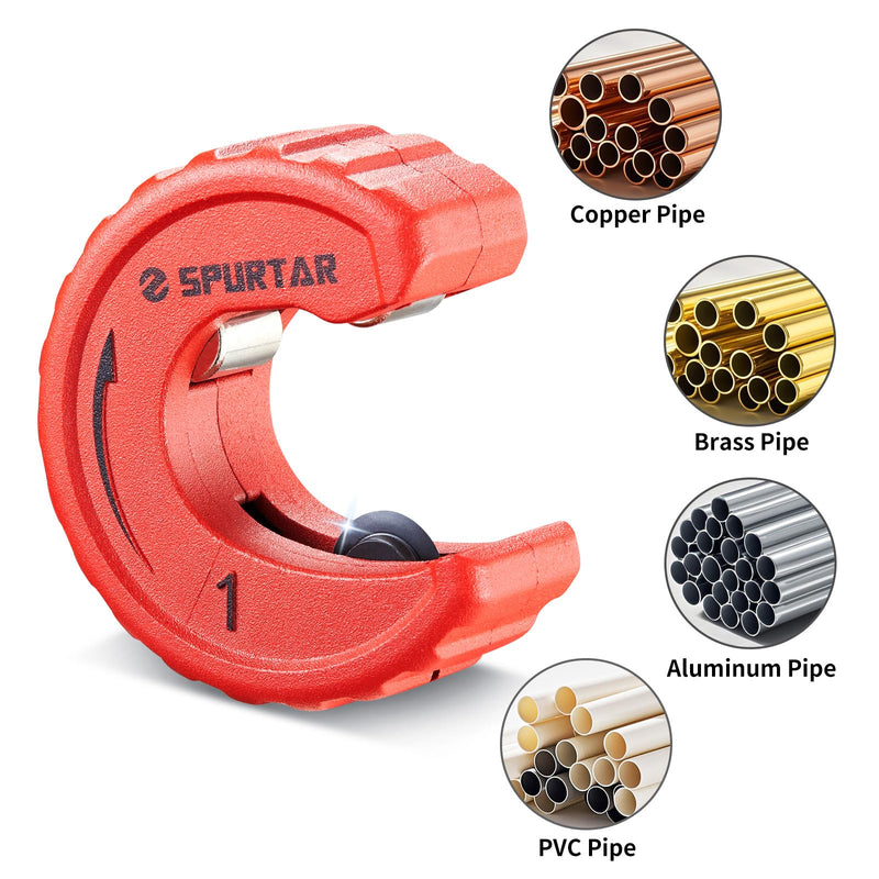 Spurtar 4pcs Pipe Cutter Tool Set 3pcs Copper Tubing Cutter 1/2" 3/4" 1" and 1pc Deburring Tool for Copper, Brass, Aluminum, CPVC Pipe, for Plumbing, HVAC Work, Automotive Repairs, DIY Projects