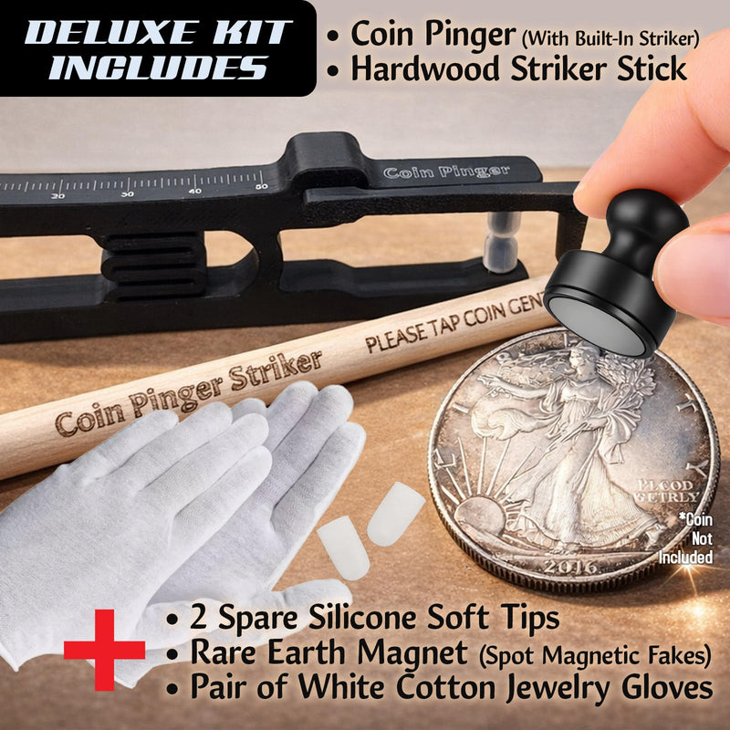 Coin Pinger Deluxe Kit, Acoustic Silver & Gold Ping Test for Coins or Bullion, Pocket Ping Test with Built-in Striker & Rare Earth Magnet