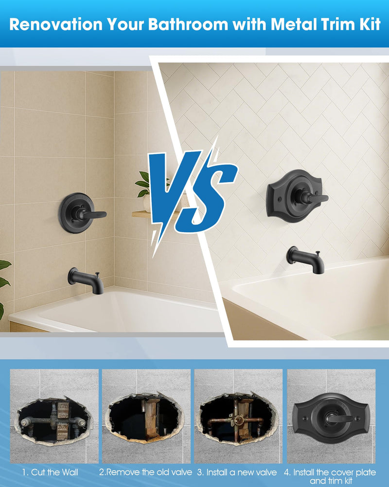 Renovation Shower Faucet Valve Cover Plate for Remodel from 2& 3 Handle Faucet to 5"-7" Diameter 1 Handle Trim Kit, Compatible with Any Brand Cover Plate (Matte Black) Matte Black