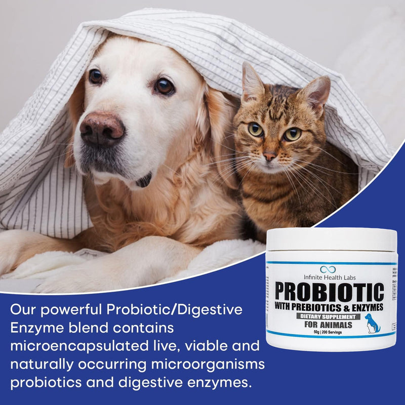 Probiotics for Dogs and Cats - Vet Formulated Made in USA Pet Prebiotic & Enzyme Powder for Digestive, Gut & Immune Health - 200 Servings (50 g) 50 g
