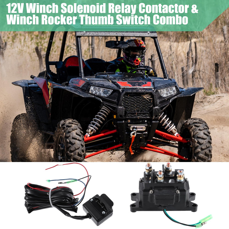 X AUTOHAUX 12V 250A Winch Solenoid Relay Contactor Winch Rocker Thumb Switch Combo ATV 1500-5000lbs for Polaris for Honda for Warn Silver Contactor Solenoid with 6 Insulated Caps 63070 62135