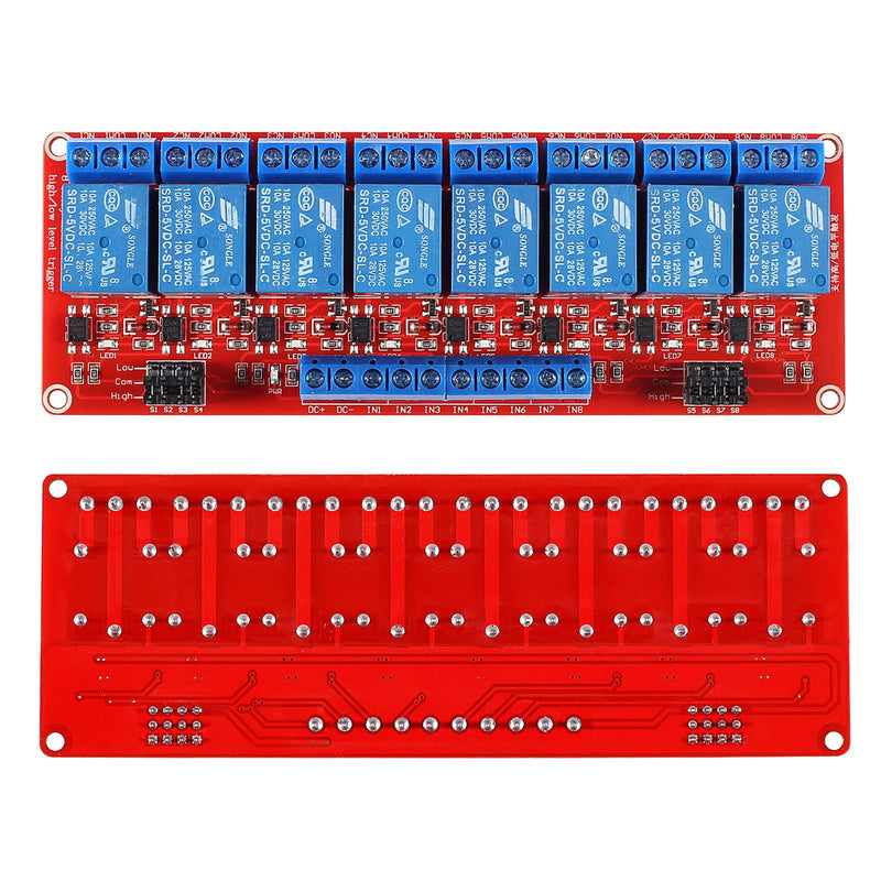 2Pcs 8 Channel 5V Relay Module High Low Level Trigger with Optocoupler Isolation Load 8 Ways Relay Switch Module DC 30V AC 250V 10A Home Intelligent Control Module