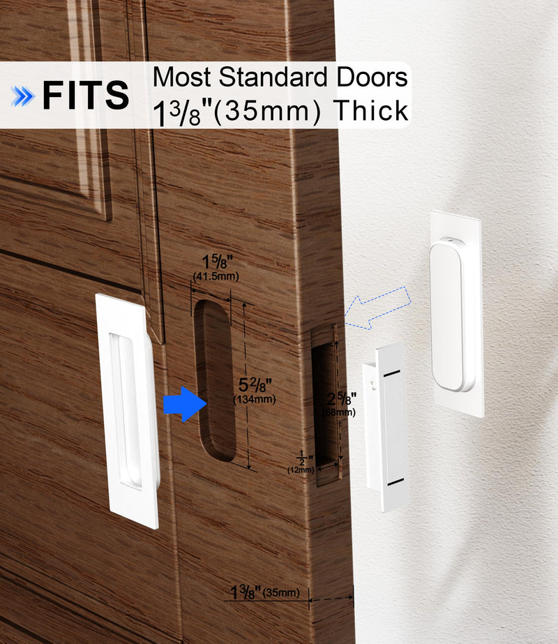 Dontay Pocket Door Handle,Recessed Pull,No Lock Flush Hardware,White,4.72'' 4.72 Inch 4 Set White