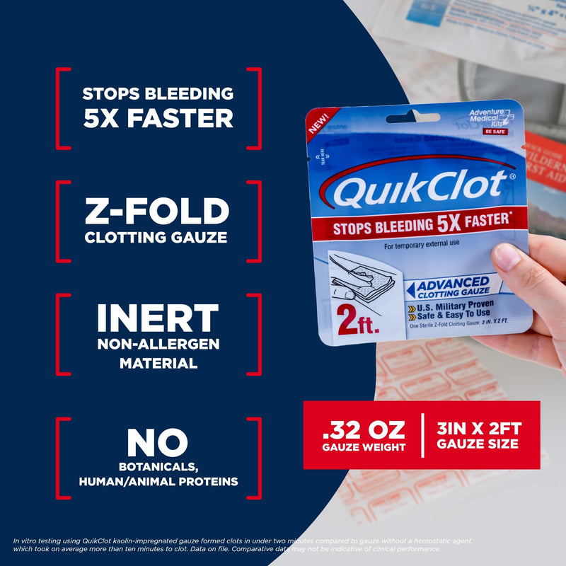 Adventure Medical Kits Trauma Pak with QuikClot & QuikClot Gauze 3" x 2’ - Medical Kit with Gloves, Gauze, Dressing & More - First Aid Kit Includes QuikClot Dressing - Supplies for Wound Care