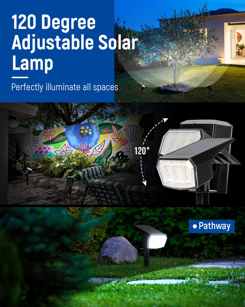 Solar Spot Lights Outdoor Waterproof 4 Pack IP65, 63 LED 3 Lighting Modes Spotlights for Yard Garden House Garage Pathway Cool White