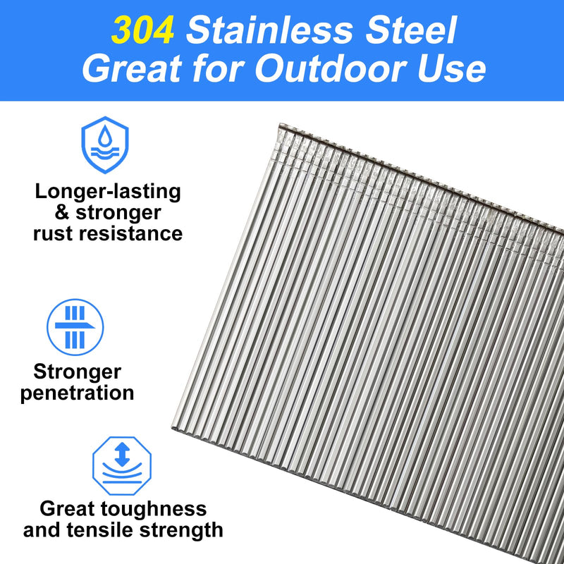 18 Gauge 304 Stainless Steel Brad Nails 18 GA Nail Gun Nails Assorted and Small Finishing Nails for Pneumatic, Electric Brad Nailer (3/4"+1-1/4"+1-1/2"+2") 3/4"+1-1/4"+1-1/2"+2"