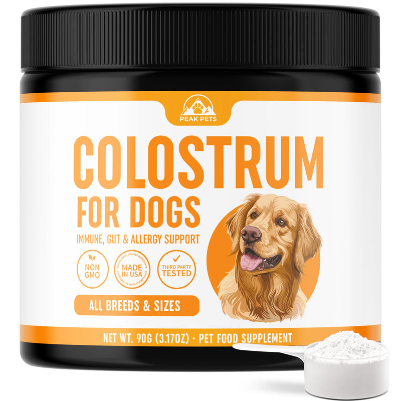 Bovine Colostrum for Dogs (90g) Raw Colostrum Powder for All Ages, Breeds & Sizes - Immune, Allergy, Skin & Itch Support - 20% Immunoglobulins - Non GMO, Third Party Tested, USA Made - 3.17oz