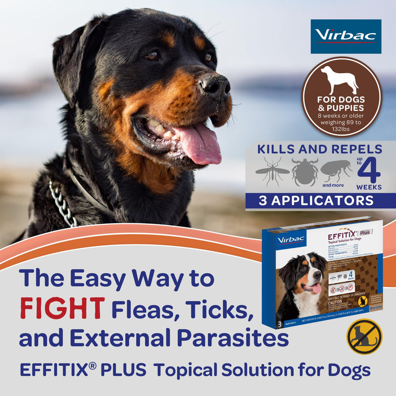 EFFITIX PLUS Topical Solution for Dogs - Waterproof Dog Flea and Tick Treatment for X-Large Dogs (89-132lbs) 3 Doses by Virbac