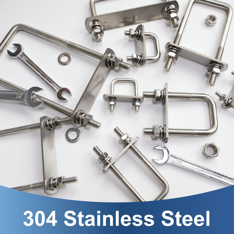 8 Pcs M10 Square U Bolts 6 Inch Wide, 3/8" x 6"W x 5-1/8"L M10 x 6"W x 5-1/8"L 8