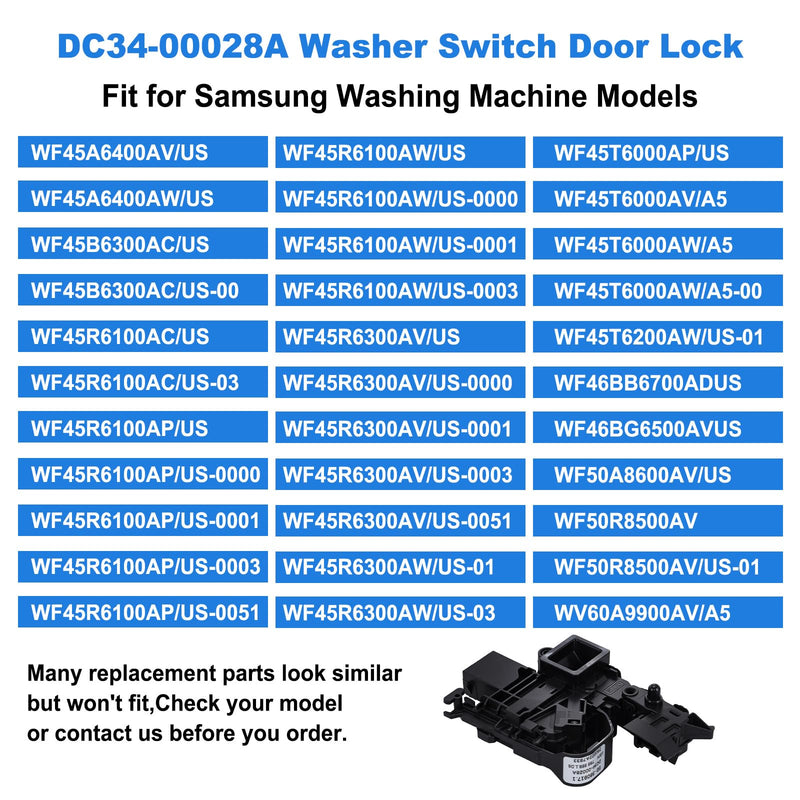 DC34-00028A Washer Switch Door Lock Compatible with Samsung Washing Machine Replaces EG-380917.1, T65888.1.D8, 4975290, AP6975226, PS12740237, EAP12740237