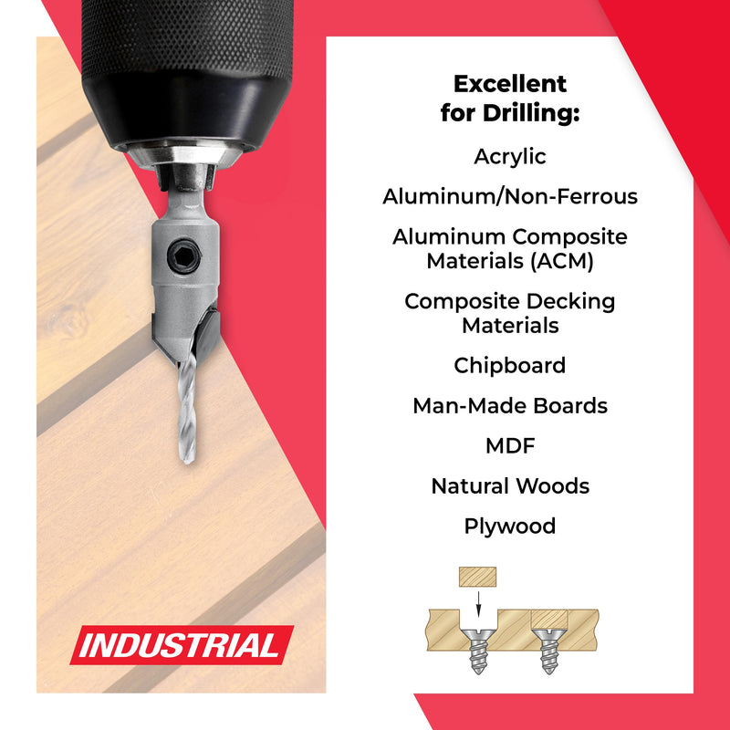 Amana Tool Carbide Tipped 82 Degree Countersink Drill Bit, 55268, 1/2 D x 49 Deg x 1/4 Quick Release Hex Shank for Wood Screw 12