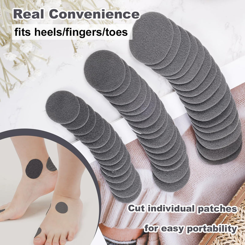 48pcs Moleskin Adhesive Pads, Round Padding Prevention Tape Foot Cushion Protection Moleskin Strips Mole Skin Patch Protector for Feet Shoes Toes Heel Grip (3 Sizes, Gray)