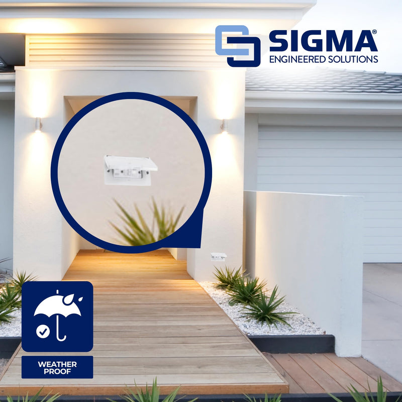 SIGMA ENGINEERED SOLUTIONS 14249WH Weatherproof Outdoor GFCI Outlet Cover, White, Metal, 1-Gang, Horizontal