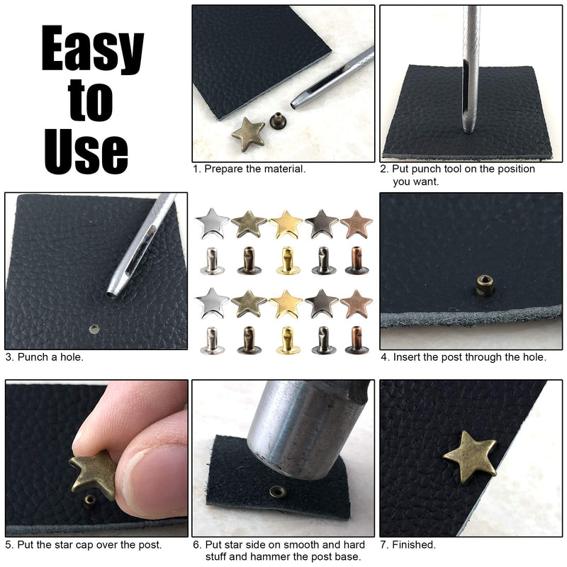 200 Sets 12MM Mixed Color Star Rivets for Leather Star Rivet Studs Kit Garment Rivets Leather Rivets Studs and Spikes for Leather Craft Clothing Bags Belts Dog Collar Shoes DIY Rivets 15/32 Inch Mixed in Box