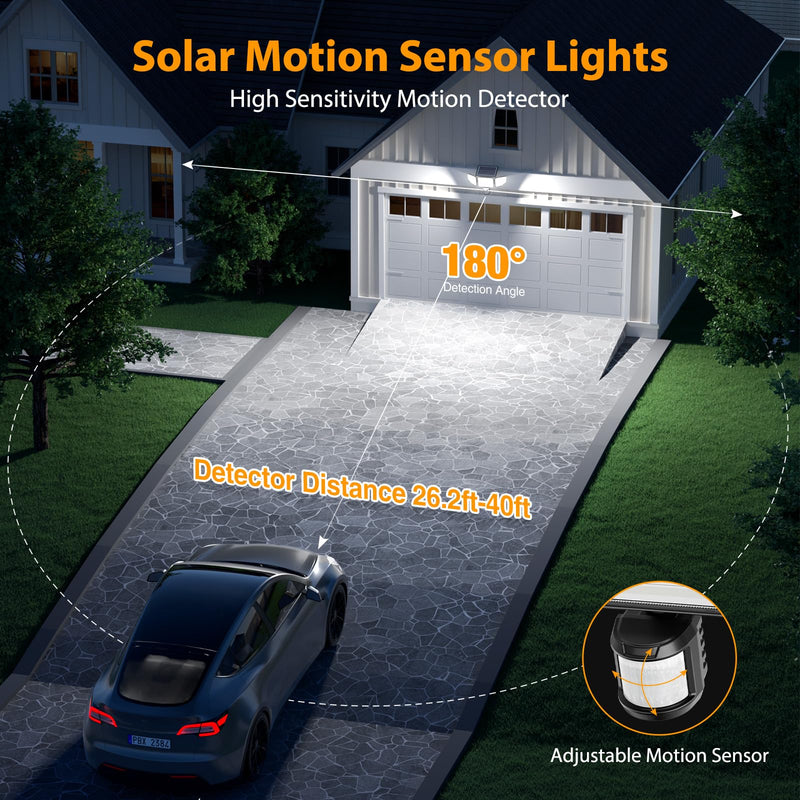 Onforu 3000LM Solar Lights Outdoor, 258 LED 3 Heads Security Lights with Remote Control, IP65 Waterproof Motion Sensor Lights, 3 Modes Flood Lights for Wall, Porch, Yard, Outside, 2 Pack