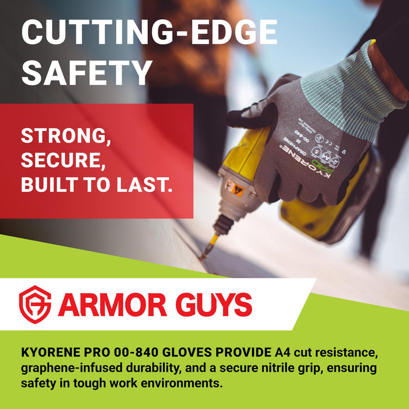 Armor Guys Cut Resistant Work Gloves Kyorene Pro Graphene 00-840 - ANSI Cut Level A4, Touchscreen Compatible, Large, 3 pairs 3 Pairs (Large)