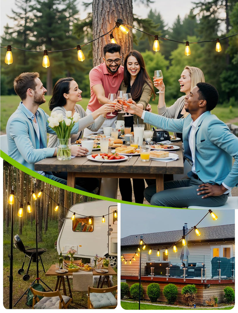 48FT Solar String Lights Outdoor with Remote, Waterproof Dimmable Patio Lights with 15+1 LED ST38 Bulbs 3 Modes Hanging Lighting for Backyard Black 1