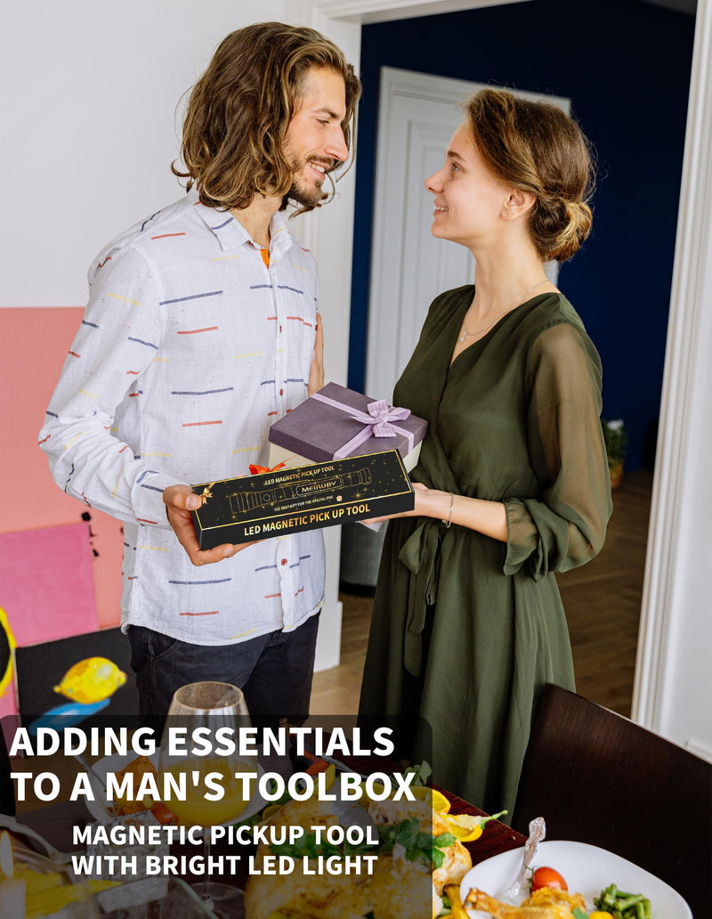 Stocking Stuffers for Adults LED Magnetic Pickup Tool Gifts for Him, Dad Gifts from Daughter Son Wife, Cool Gadgets for Men 2024, Christmas Birthday Gift for Men Dad Him Who Want Nothing 3 Batteries (Spare) Space Gray