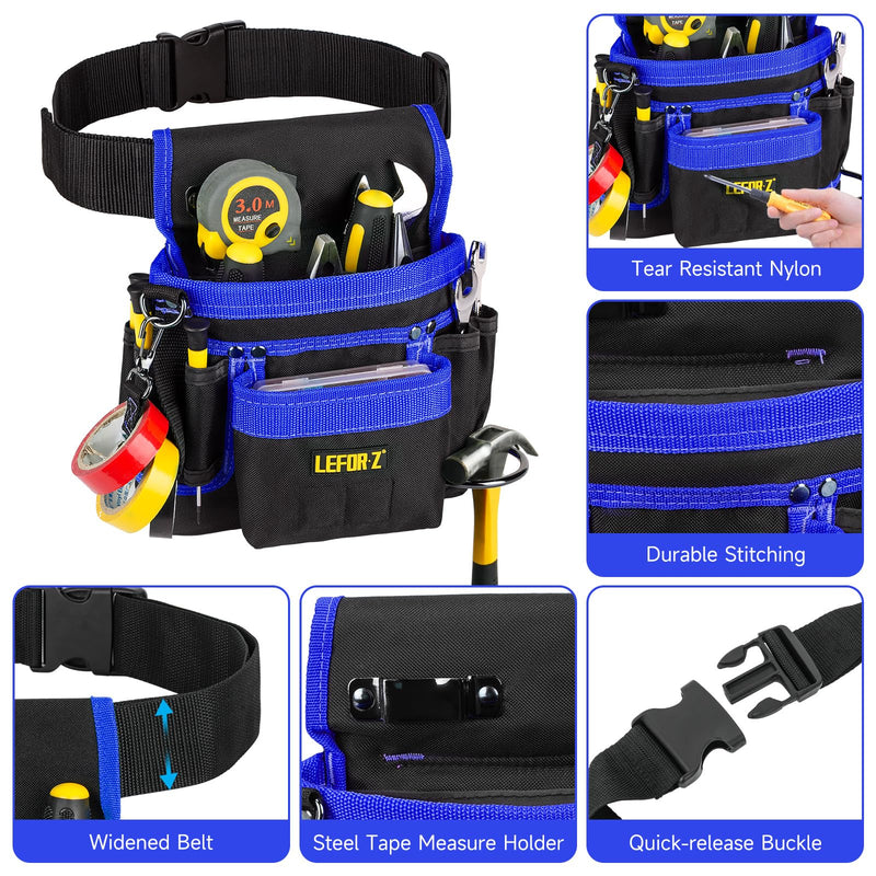 Tool Belt,Magnetic Tool Pouch,14-Pockets Tool Belts for Men,Detachable & Adjustable Tool Pouch belt for Electrician,Carpenter,Construction,Work Apron,Utility Belt,Black-Blue Black&blue