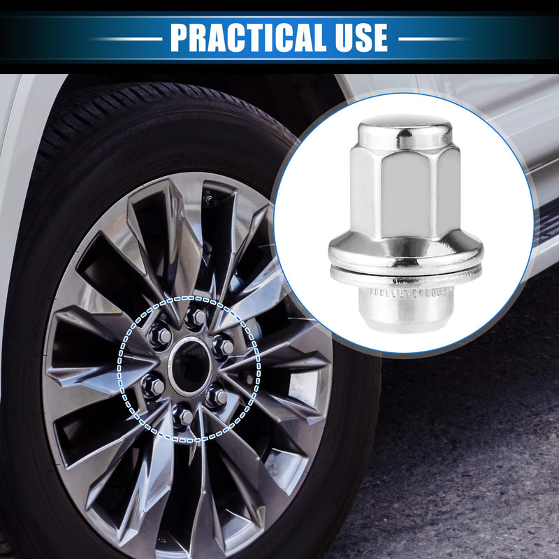 5 Pcs Wheel Lug Nuts Compatible for Toyota Tundra Sequoia 2008-2021, Durable Chorme Plated M14x1.5 Carbon Steel Silver Tone Tire Lugnuts
