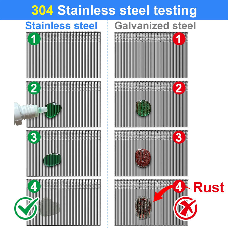 18 Gauge 304 Stainless Steel Brad Nails (2",1-1/4" 1", 3/4"), Assorted 1200 Counts for 18 GA Pneumatic or Electric Brad Nailer or Brad Nail gun,Project Pack