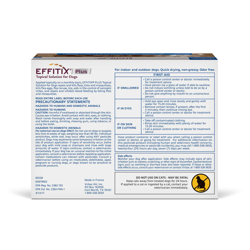 EFFITIX PLUS Topical Solution for Dogs - Waterproof Dog Flea and Tick Treatment for X-Large Dogs (89-132lbs) 3 Doses by Virbac
