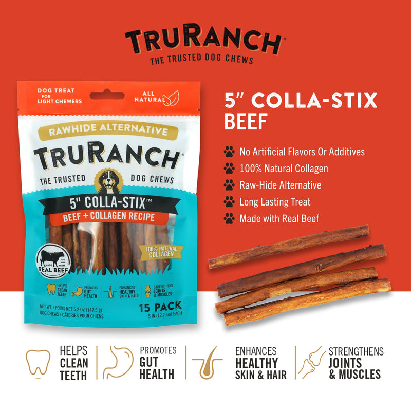5" Collagen Sticks 2 Flavor Bundle: Beef, Peanut Butter, Healthy Joint Support Dog Treat, Rawhide Alternative, Skin & Coat Health, Made with Real Beef, 2 Bags, 30 Count