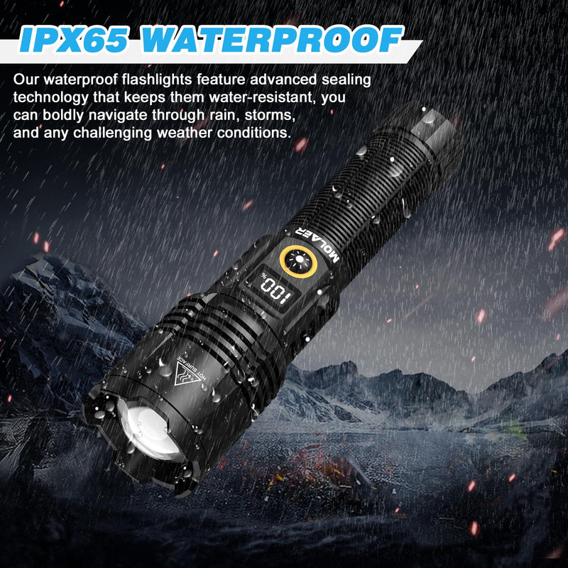Rechargeable Flashlights 2200 High Lumens, Super Bright LED Flashlight with Zoomable, 6 Modes, IPX6 Waterproof, Powerful Tactical Handheld Flash Light for Camping, Hiking, Emergencies Black