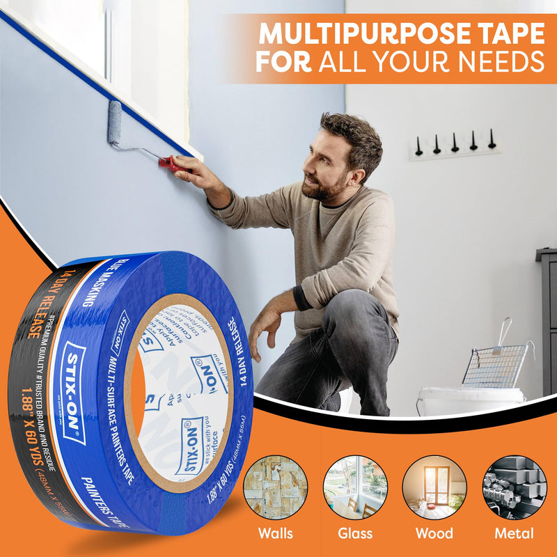 Painter’s Tape – 2 inch/ 1.88 inch x 60 yds Masking Tape Rolls – Paint Tap for Wall, Trim, Glass, Metal – Fine Line Tape for Precise Lines, Edges – Residue-Free Blue Painters Tape-Single Roll 2 Inch/1.88 (Single Roll)
