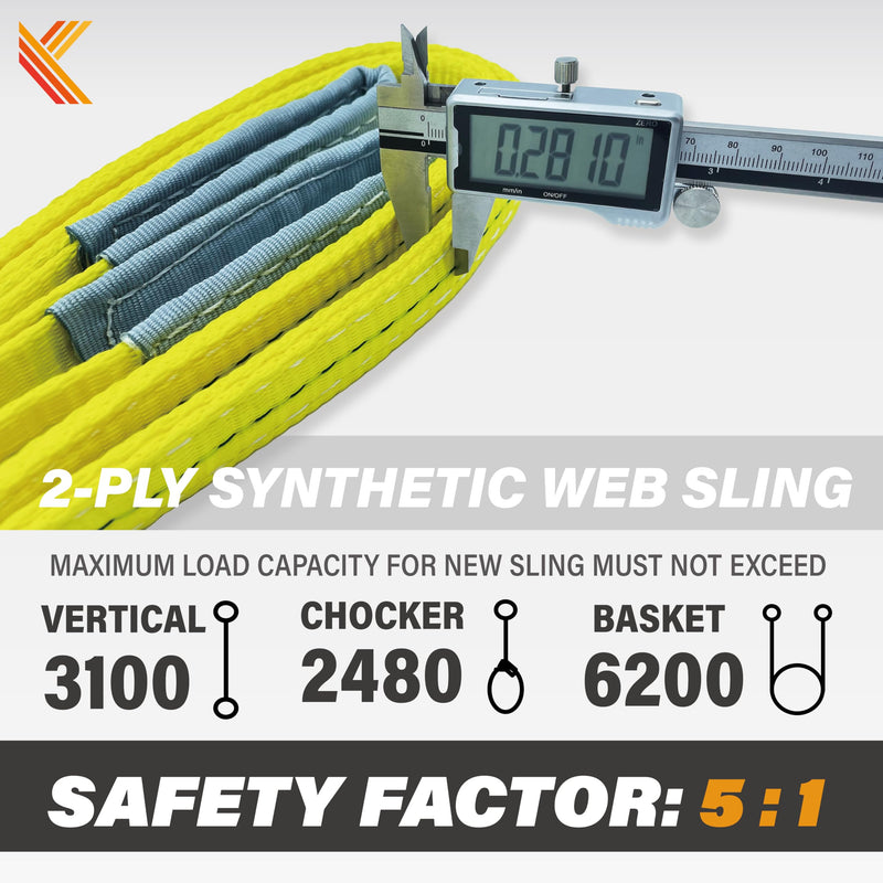 2-Ply Lifting Straps 1”x 4ft Webbing Sling Tree Saver 1Pack Heavy Duty Web Strap Rigging Moving Towing Hoisting Gear KODIAK STRAPS 1 PACK 1inch x 4ft