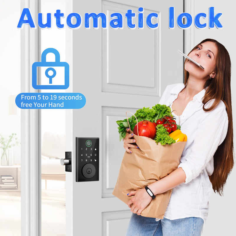 Smart Door Lock with Fingerprint, Keyless Entry Door Lock with Built-in Bluetooth,Fingerprint ID,App Remote Control,Auto Unlock,Door Status Alert