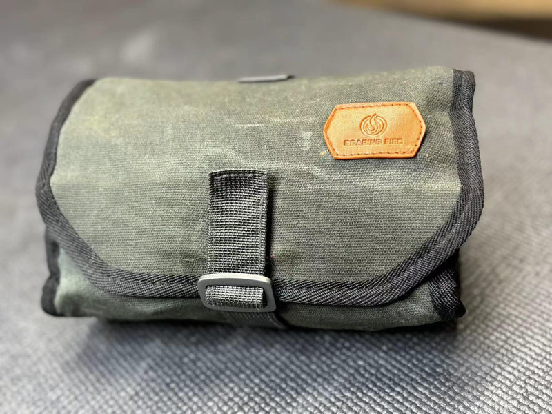 Roaring Fire Pioneer Mini Tool Roll Bag - Waxed Canvas Roll Up Pouch, YKK Zipper, 4 Mesh & 8 Elastic Loops for Wrenches, Survival, EDC - Gift for Dad