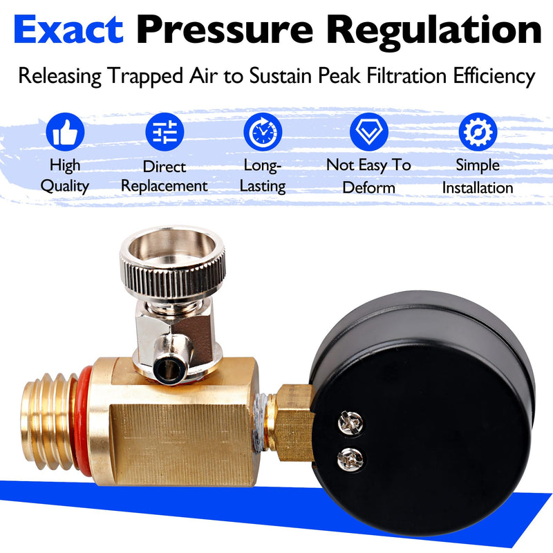 24850-0105 Brass Air Relief Valve and Pressure Gauge Assembly Fit for Sta-Rite System 3 Pool & Spa Cartridge Filters - Durable Brass Valve & Dial Gauge for SM, SD, SS Series Models - Easy to Install