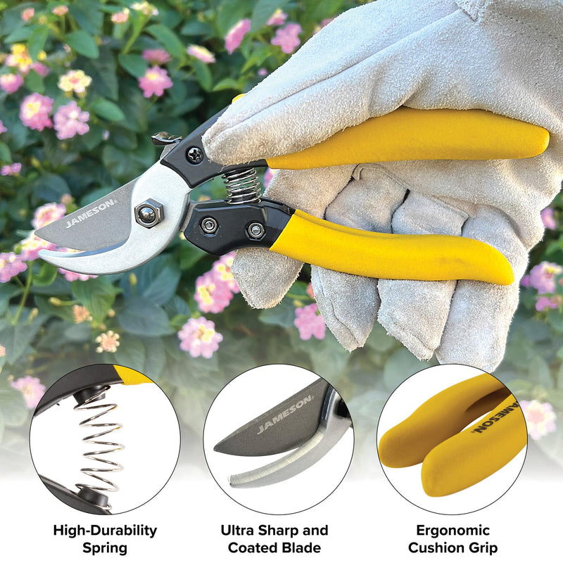 Jameson Bypass Pruning Shears – 3/4″ Cutting Capacity, Ultra-Sharp Non-Stick Blades, Durable Cast Aluminum Frame, and Ergonomic Cushion-Grip