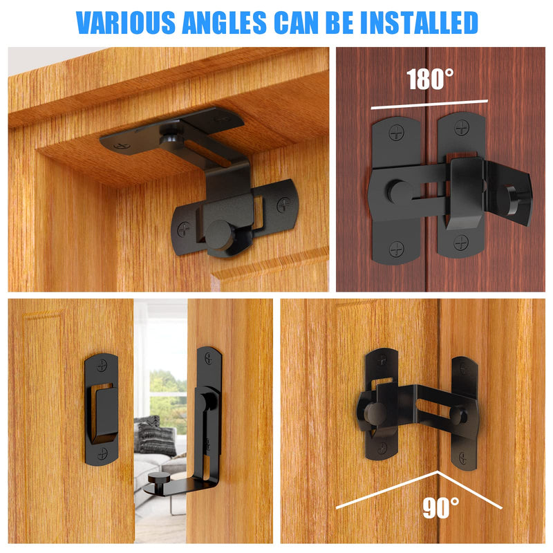 90 Degree Flip Barn Door Lock, Protect Privacy - Security Hook Gate Latch for Barn, Garden, Bathroom, Outdoor, Garage, Window, Sliding Door, Black 1 black