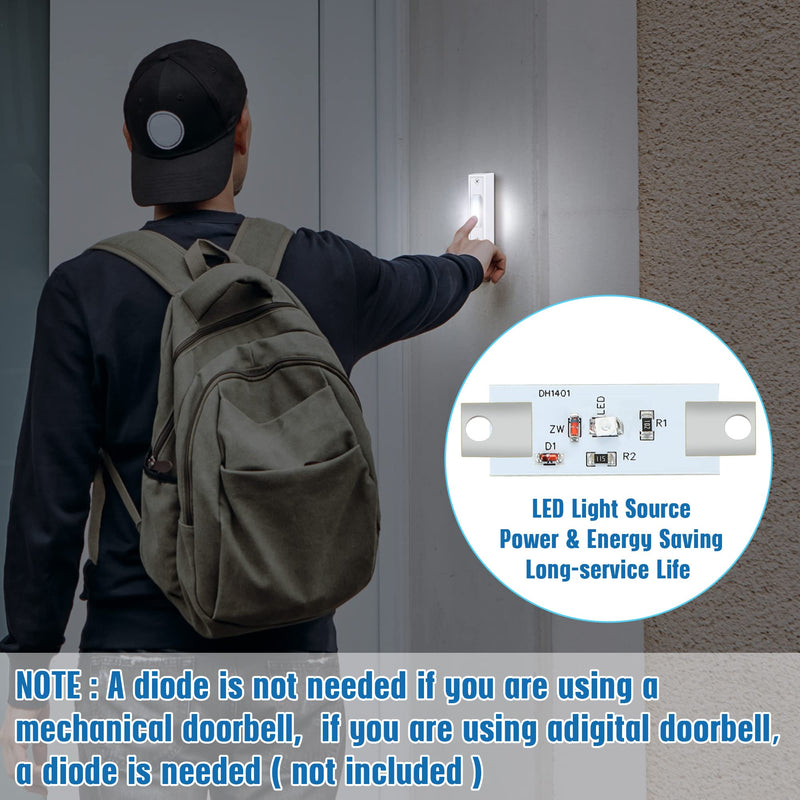 Saillong 1 Piece Lighted Doorbell Button, Wall Mounted Garage Door Opener Switch with LED Light Compatible with Most Wire Doorbell Chimes, Transformer, Ringers, Buzzers (White,White Light) White, White Light