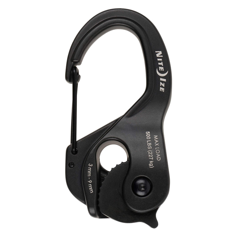 Nite Ize CamJam XT Aluminum Rope Tightener, Large - Versatile Tie Down Cam Mechanism with Carabiner Clip - Secure Hiking Gear Essential - Rope Tie Down Accessory - Large, Black