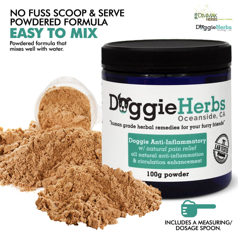Anti-Inflammatory for Dogs w Turmeric (Curcumin) | Human Grade Dog Pain Relief, Arthritis Supplement – 100g by Doggie Herbs - PawsPlanet Australia
