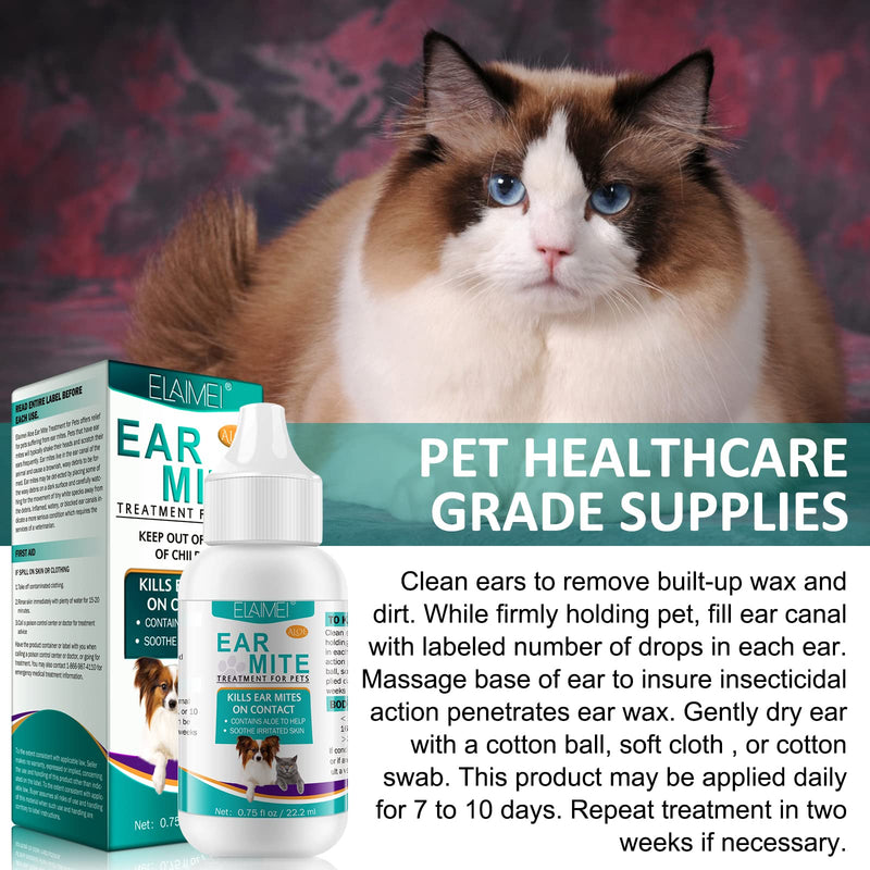 Ear Mite Treatment for Dogs and Cats, Dog Ear Infection Treatment, Cat Ear Mite Treatment, Ear Mite Drops Sooths Ears with Aloe, Natural Ear Drops for Dogs, 0.75 Fl Oz