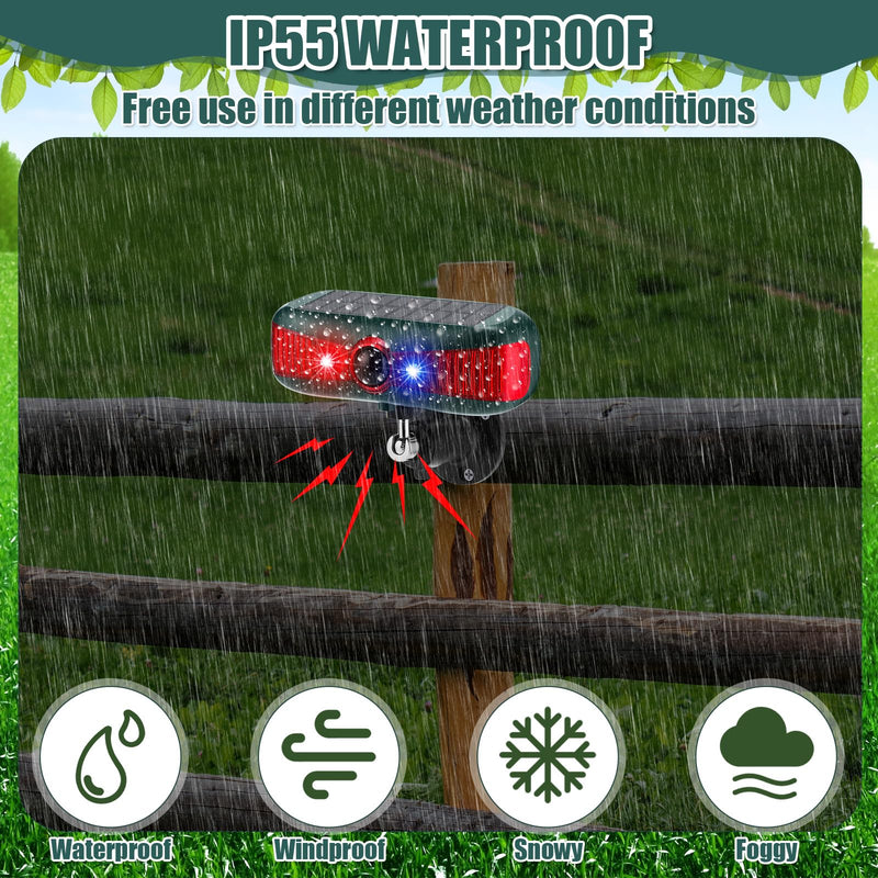 Qualirey 2 Pcs Solar Outdoor Alarm Motion Sensor 129dB Security Siren Ultrasonic Detector Strobe Light, 4 Modes Animal Deterrent Waterproof Alarm for Home, Farm (Red)