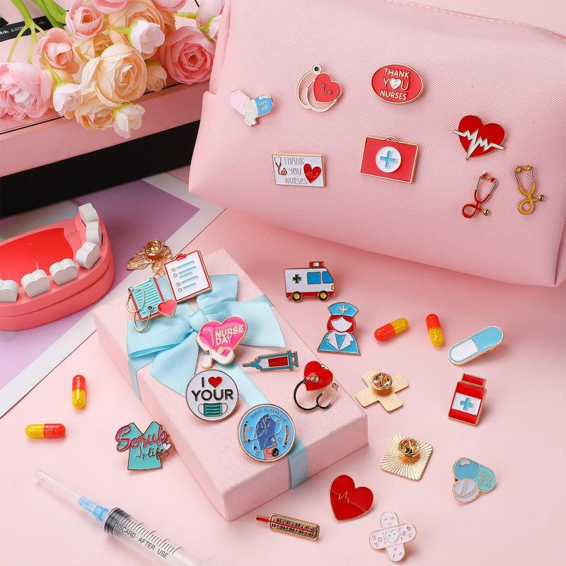 50Pcs Nurse Pins Bulk, Cute Enamel Medical Brooch for Badge, Stethoscope Hearts Bandages Pins for Nurses' Day Gifts for Decor Clothes and Bags 100Pcs