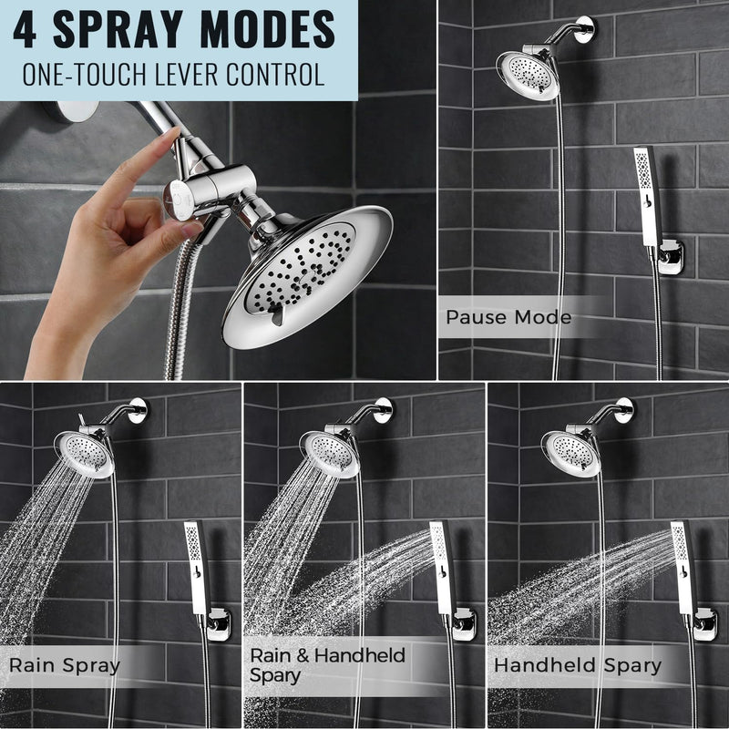 G-Promise All Metal High-Flow Shower Diverter Valve with Pause Mode, 3-Way 4 Setting Splitter for Handheld and Fixed Spray Showerhead Adapter, Bathroom Universal Replacement Part (Chrome) Chrome