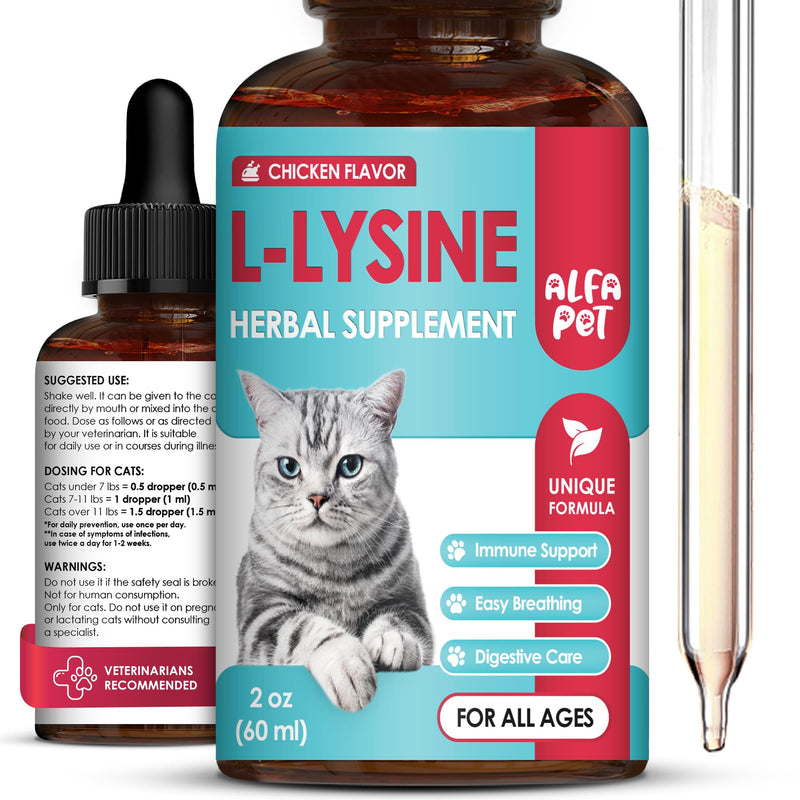 L Lysine for Cats with Taurine & Probiotic – A and B Vitamins Help with Watery Eyes, Sneezing, Cough, Allergies – Feline Upper Respiratory Supplement Works as a Natural Antibiotic for Cats – 2 Oz 2 Fl Oz