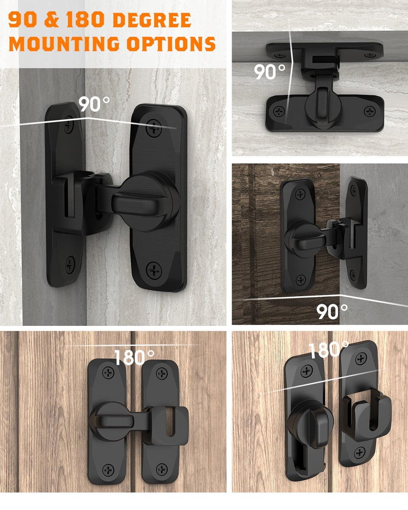 90/180 Degree Barn Door Lock, Small Flip Gate Latches Hardware, Security Sliding Door Latch Lock fo Cabinets, Barn, Bathroom, Garden (Black-1Pc) Black-1Pc