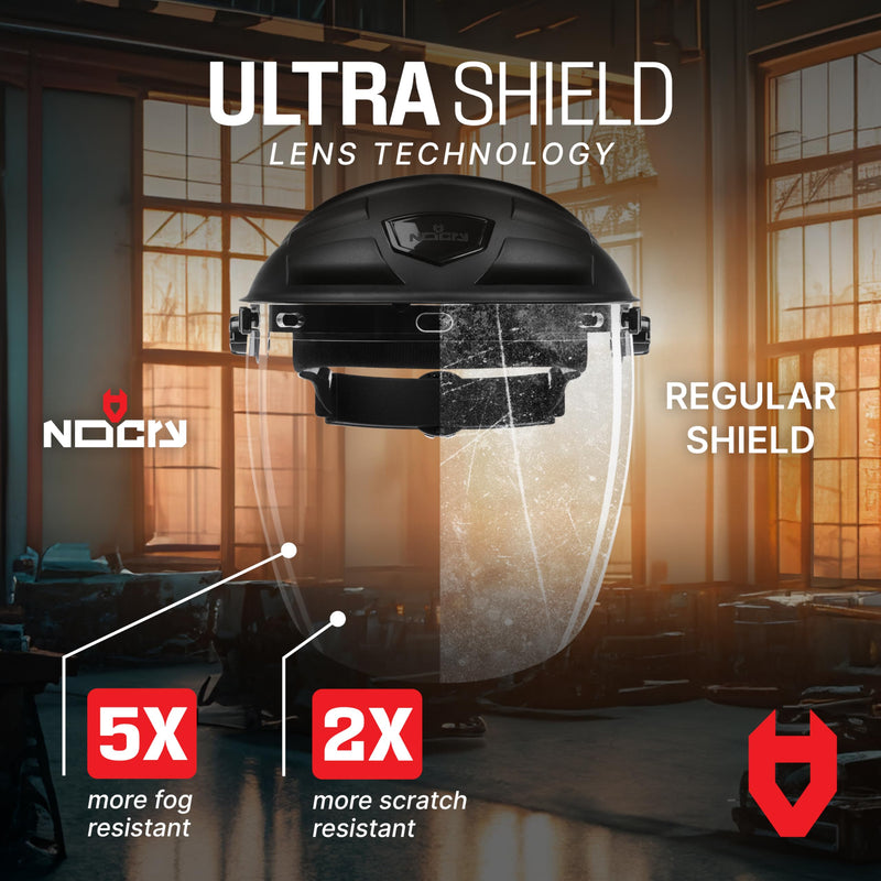 NoCry Premium Safety Face Shield for Grinding and Cutting — Clear Anti-Fog, Impact Resistant Visor and Adjustable Headgear — ANSI Z87.1 Certified for Industrial Use — Washable Sweatbands Included FaceArmor Pro