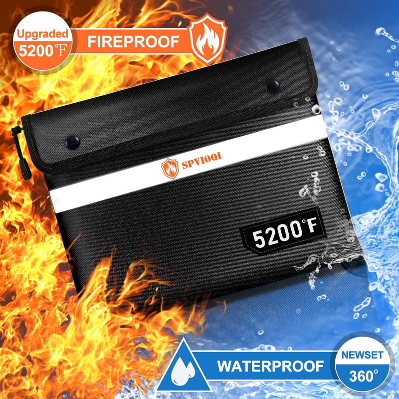 Fireproof Document Bag 5200°F with Heat Insulated, Fireproof Money Bag for Cash with Zipper and Reflective Strip, 14.2” X 11” Fireproof Safe Storage Pouch for Valuables Black 14.2" x 11"